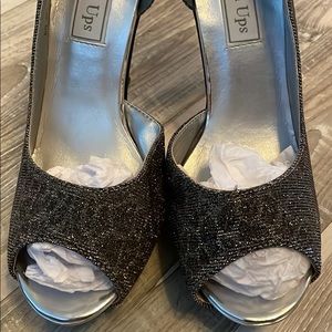 Silvery Sparkly Heels With Hidden Pattern